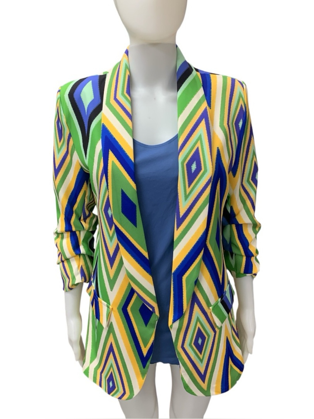 Galita Geometric Print Open-Front Blazer in Green Multi Size S